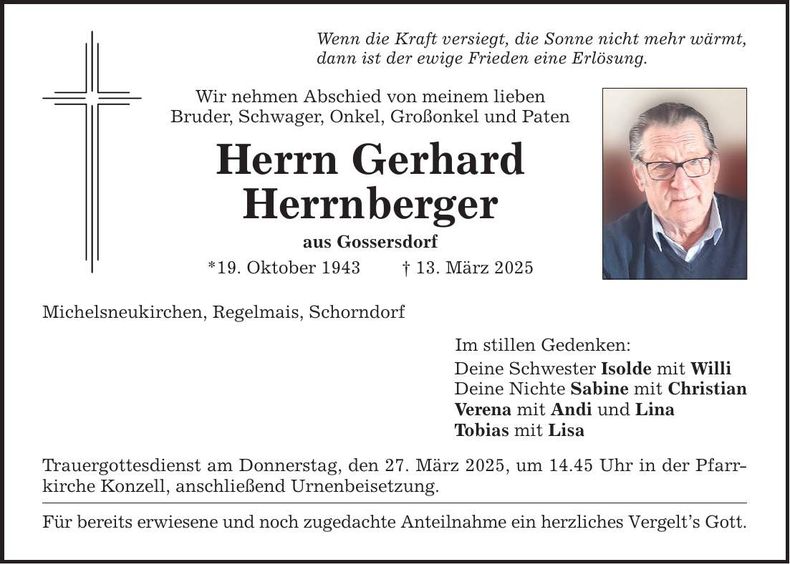 Traueranzeige Gerhard Herrnberger