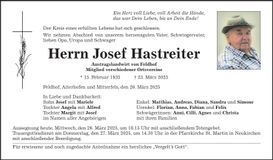 Traueranzeige Josef Hastreiter