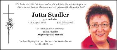 Traueranzeige Jutta Stadler