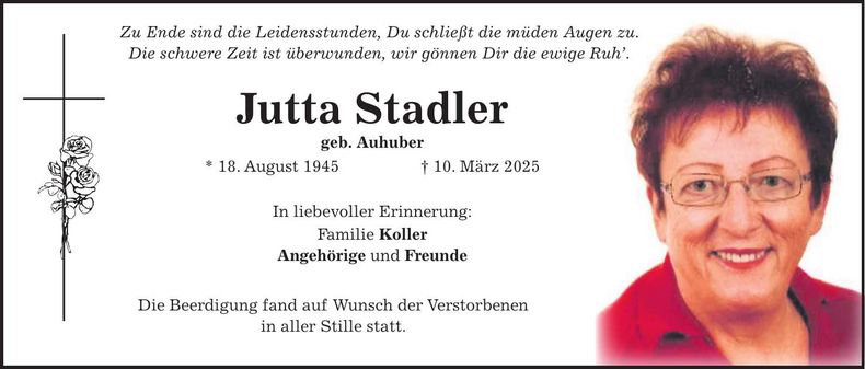 Traueranzeige Jutta Stadler
