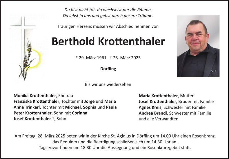 Traueranzeige Berthold Krottenthaler