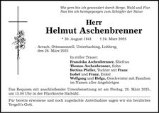 Traueranzeige Helmut Aschenbrenner