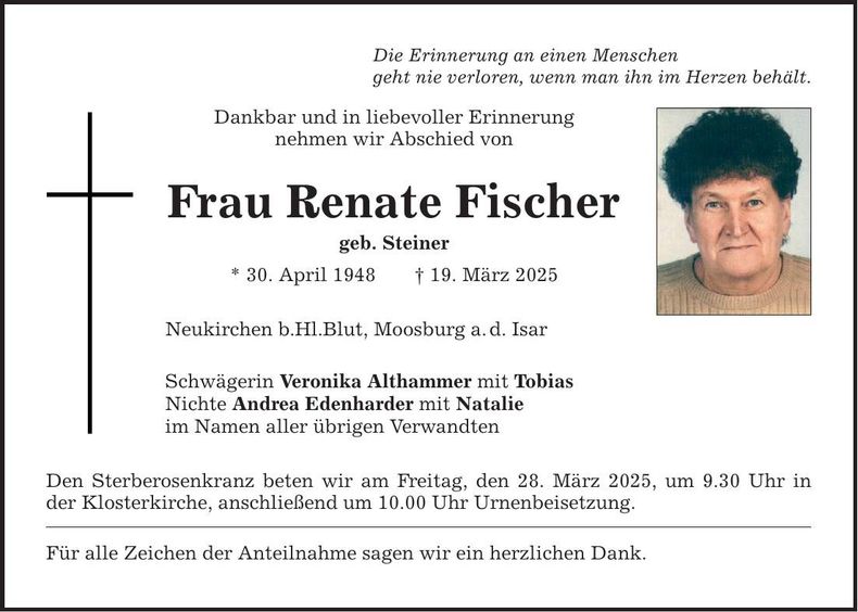 Traueranzeige Renate Fischer