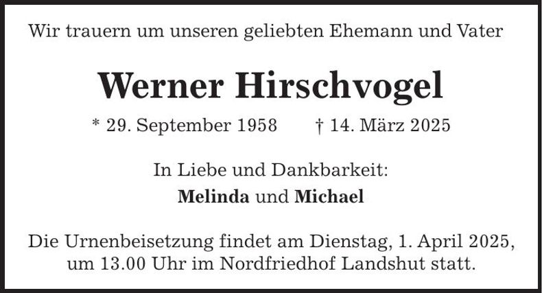 Traueranzeige Werner Hirschvogel