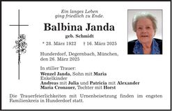 Traueranzeige Wenzel Janda