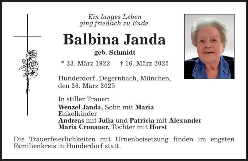 Traueranzeige Wenzel Janda