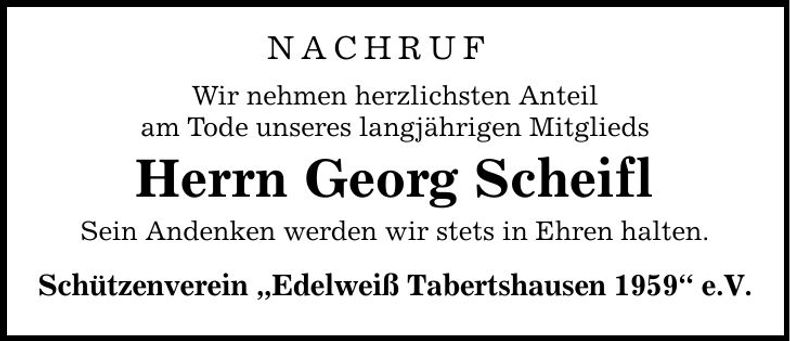 Traueranzeige Georg Scheifl