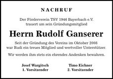 Traueranzeige Rudolf Ganserer