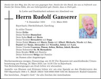 Traueranzeige Rudolf Ganserer