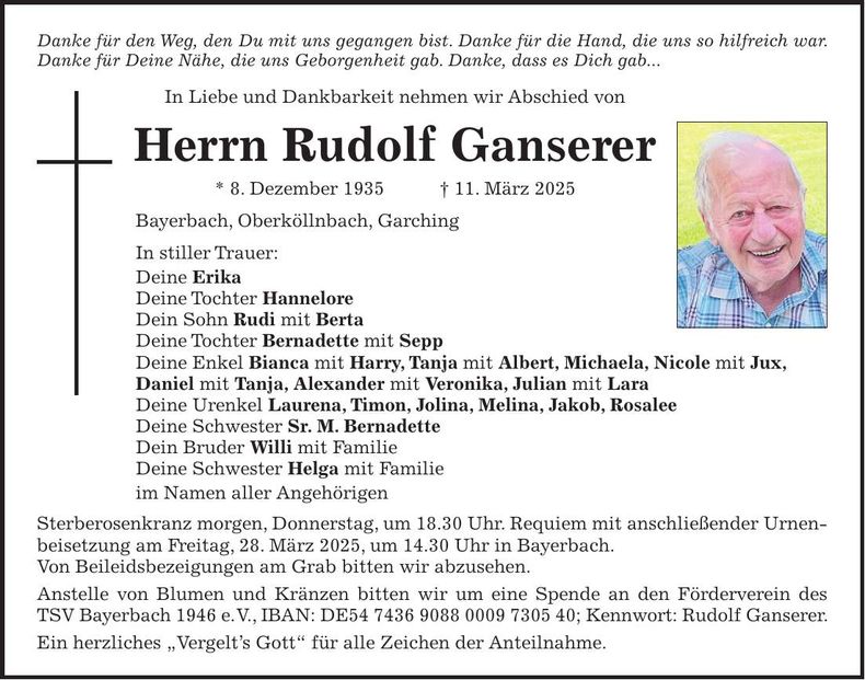 Traueranzeige Rudolf Ganserer