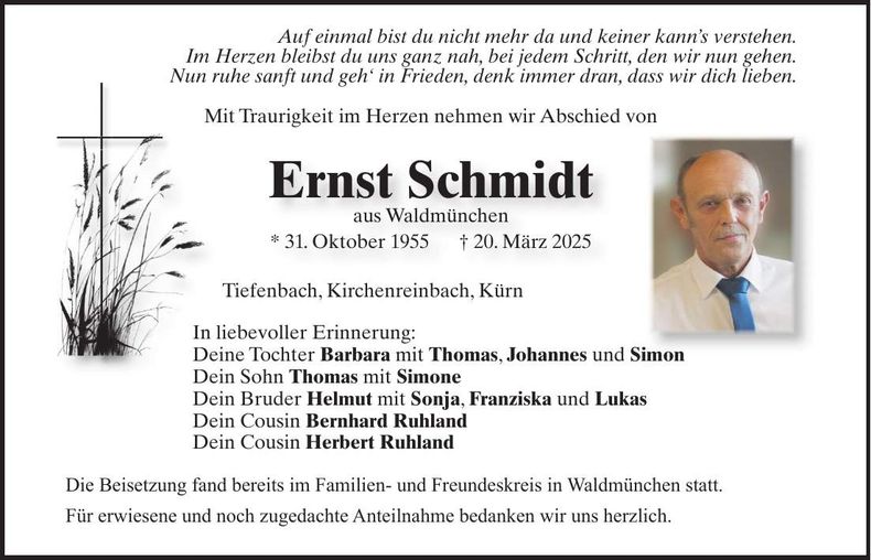 Traueranzeige Ernst Schmidt