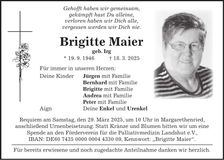 Traueranzeige Brigitte Maier