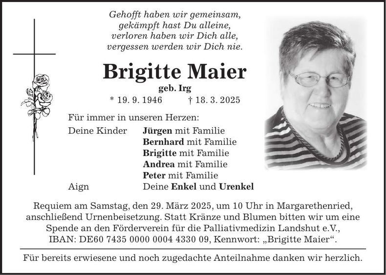 Traueranzeige Brigitte Maier