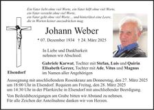 Traueranzeige Joahnn Weber J