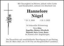 Traueranzeige Hannelore Nögel