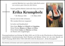 Traueranzeige Erika Krumpholz