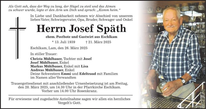 Traueranzeige Josef Späth