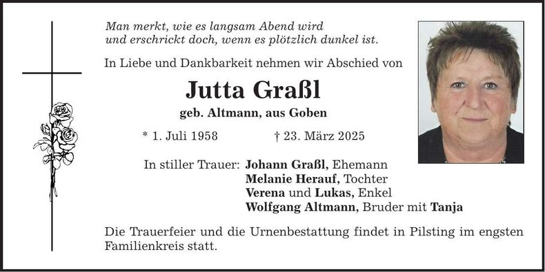 Traueranzeige Jutta Graßl
