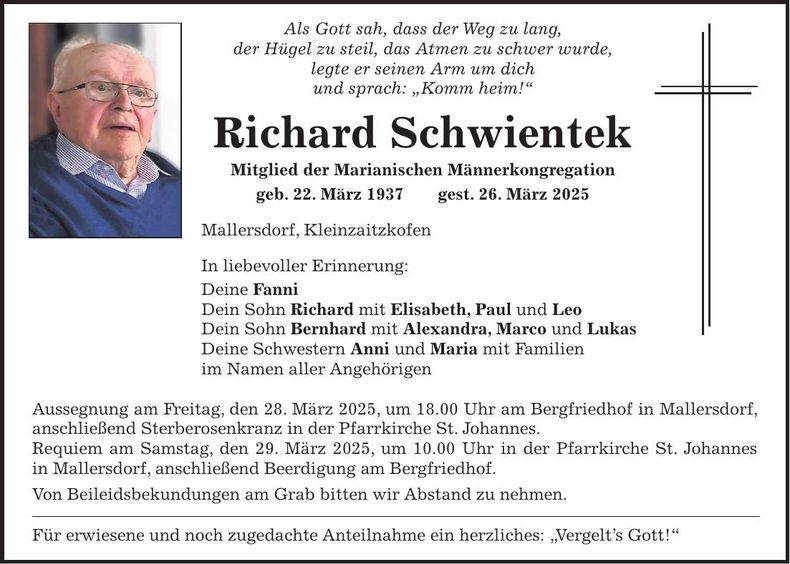 Traueranzeige Richard Schwientek