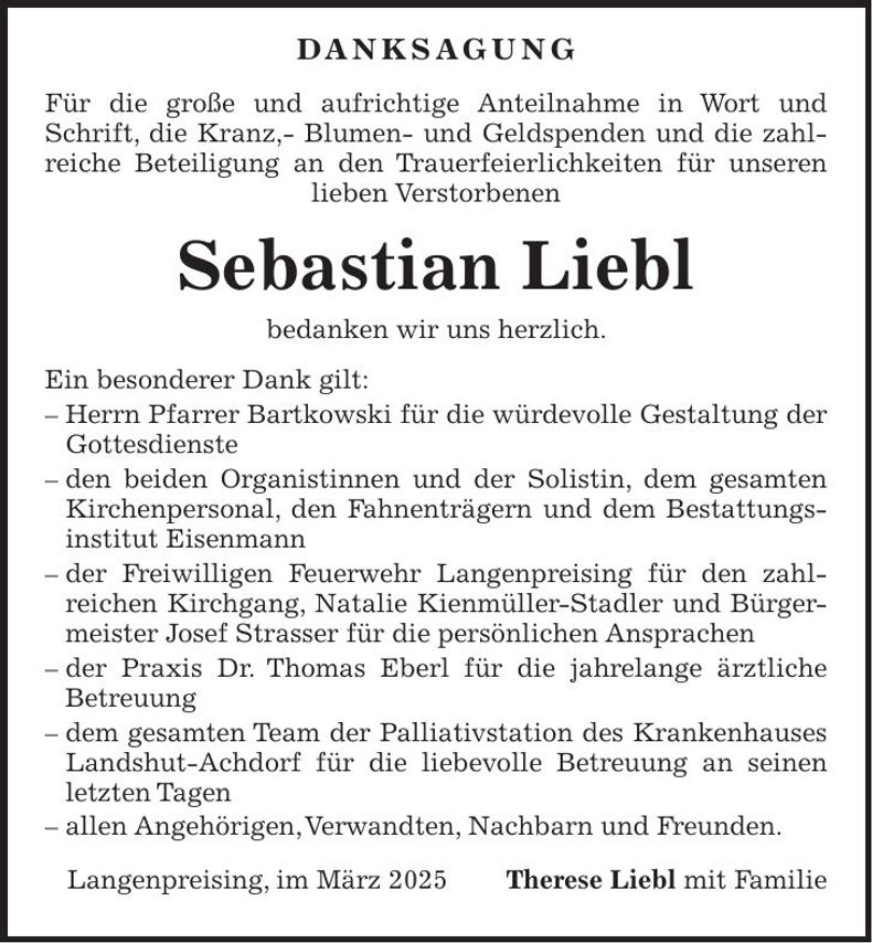 Traueranzeige Sebastian Liebl