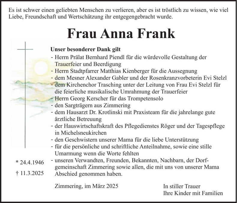 Traueranzeige Anna Frank