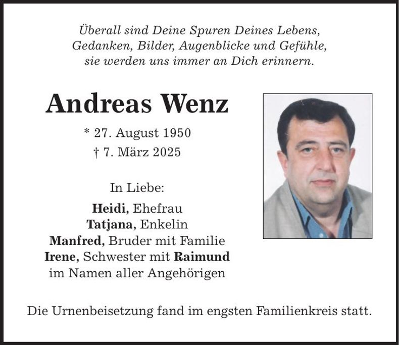 Traueranzeige Andreas Wenz
