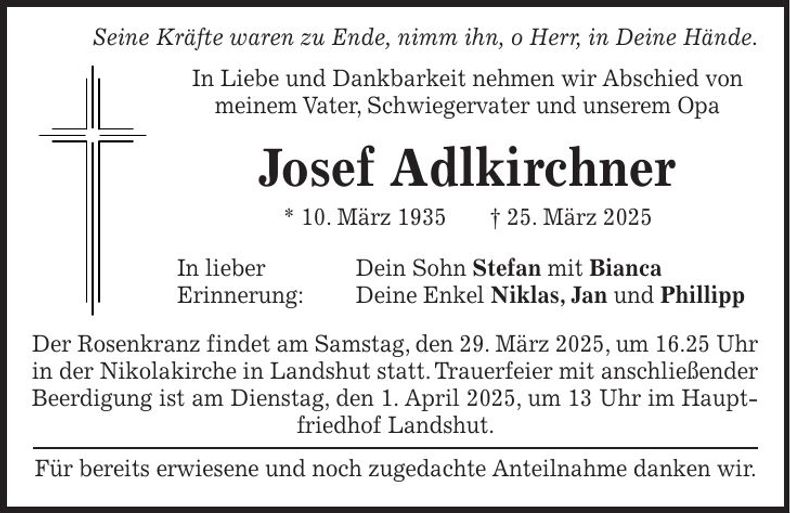 Traueranzeige Josef Adlkirchner