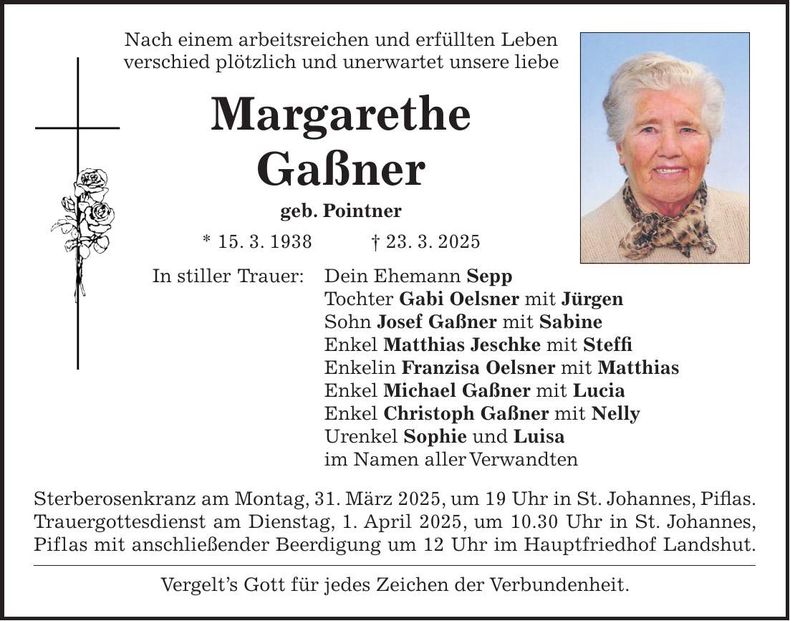 Traueranzeige Margarethe Gaßner