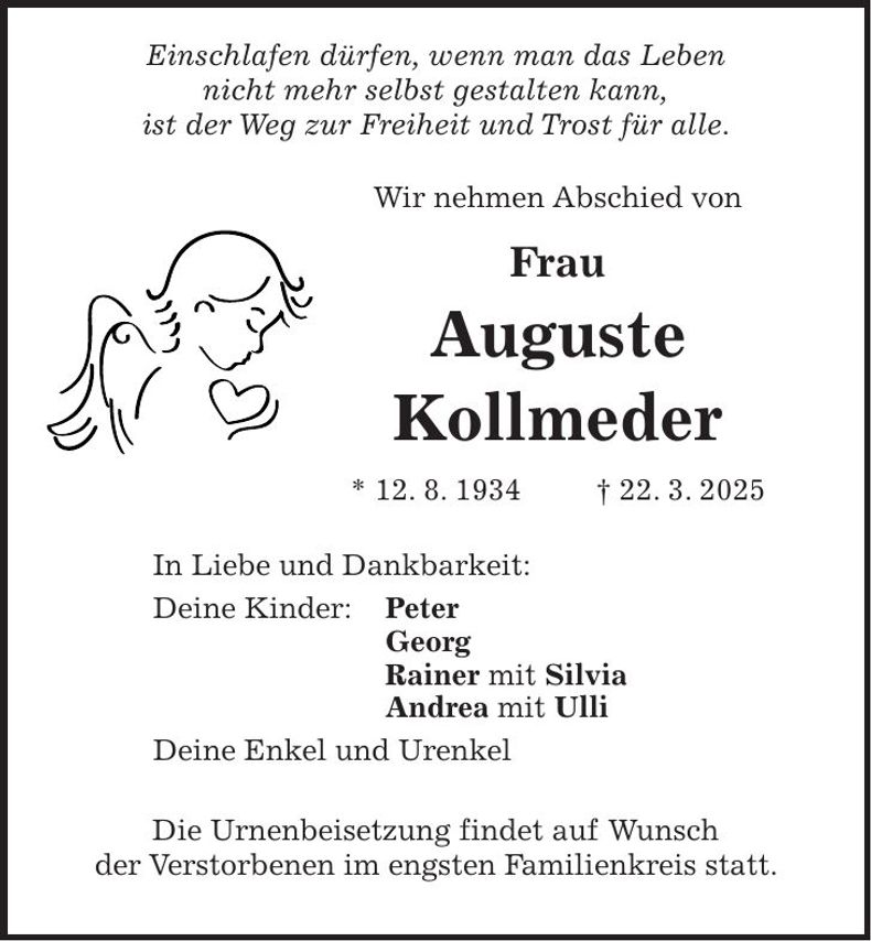 Traueranzeige Auguste Kollmeder