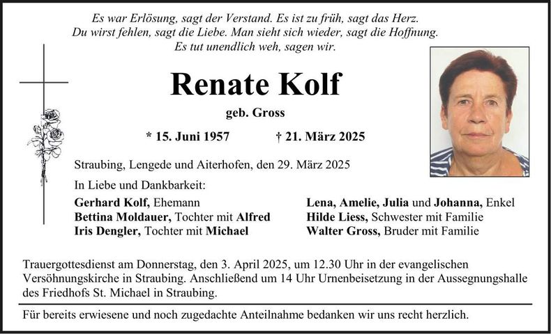 Traueranzeige Renate Kolf