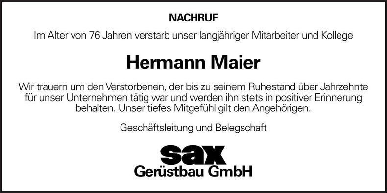 Traueranzeige Hermann Maier