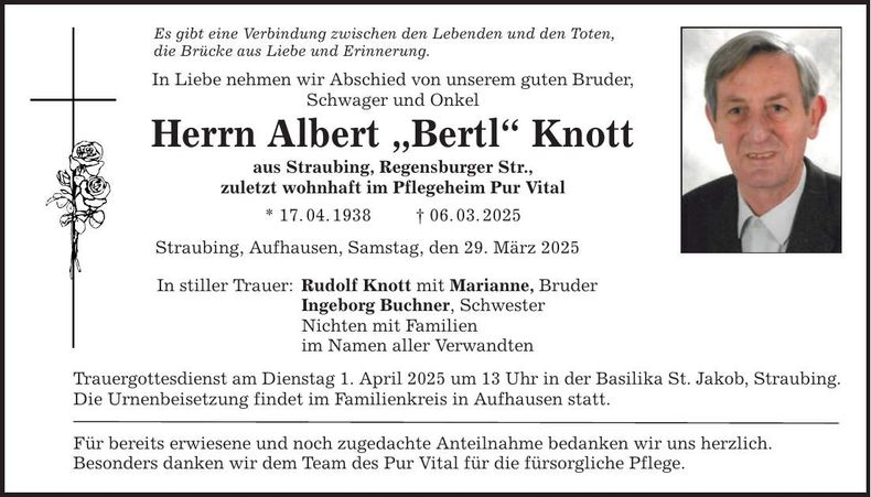 Traueranzeige Albert Knott