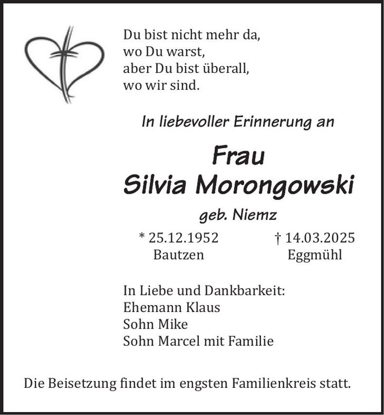 Traueranzeige Silvia Morongowski