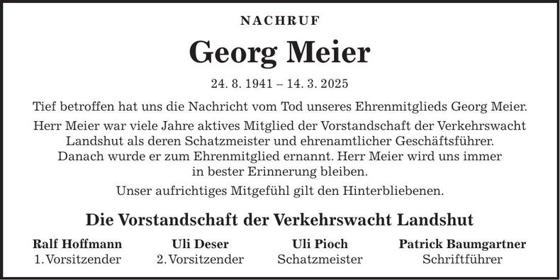 Traueranzeige Georg Meier
