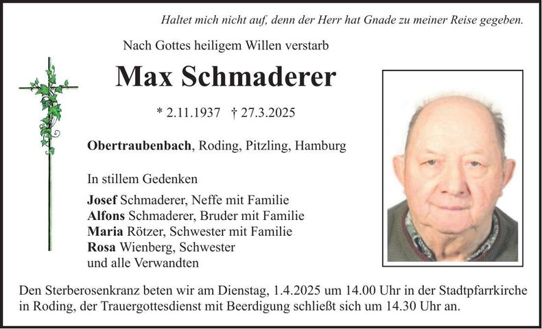 Traueranzeige Max Schmaderer