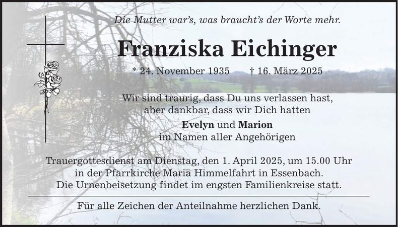 Traueranzeige Franziska Eichinger