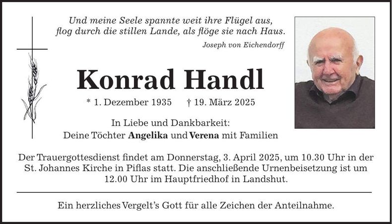 Traueranzeige Konrad Handl