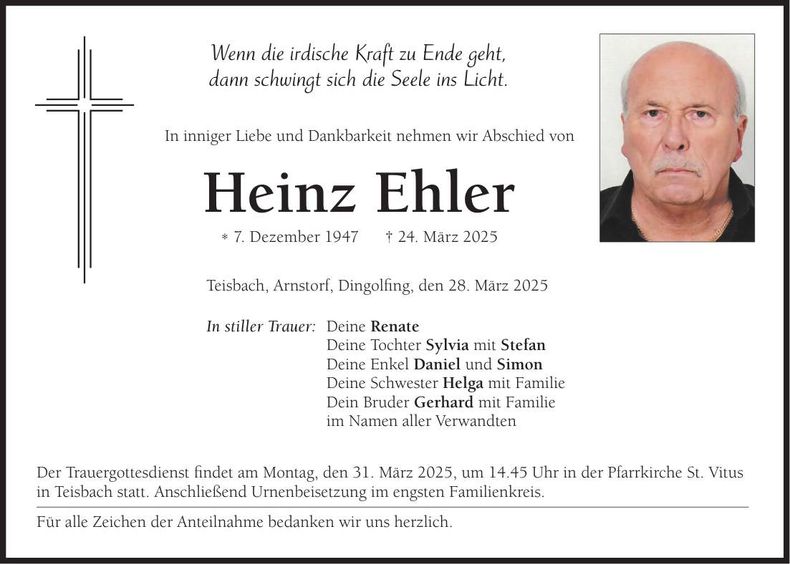Traueranzeige Heinz Ehler