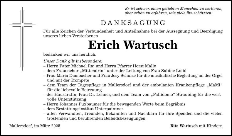 Traueranzeige Erich Wartusch