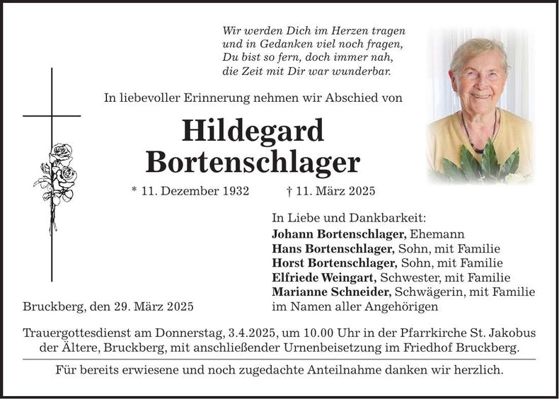 Traueranzeige Hildegard Bortenschlager