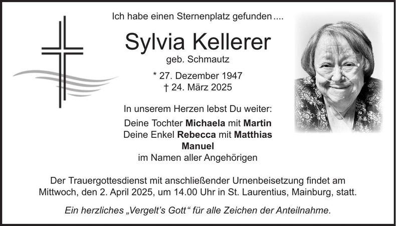 Traueranzeige Sylvia Kellerer
