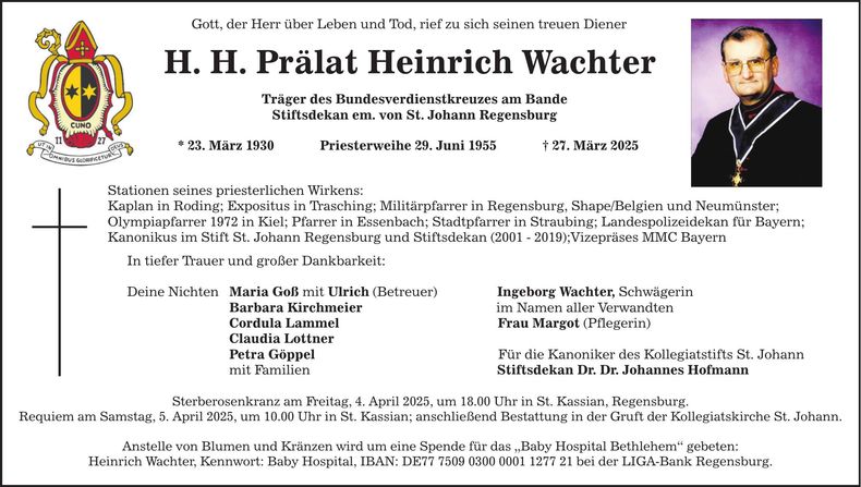 Traueranzeige Heinrich Wachter