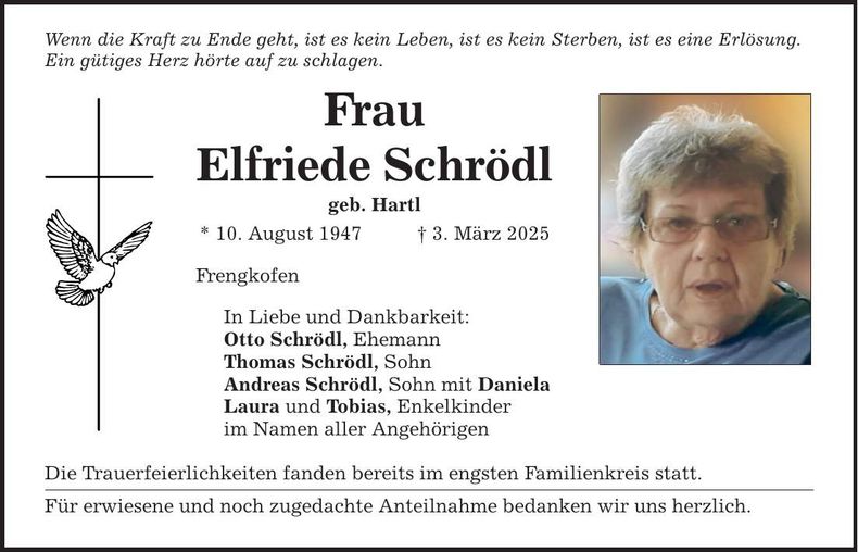 Traueranzeige Elfriede Schrödl