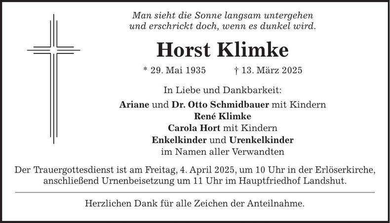 Traueranzeige Horst Klimke