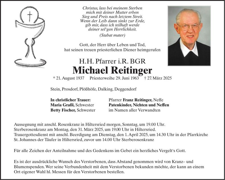 Traueranzeige Michael Reitinger