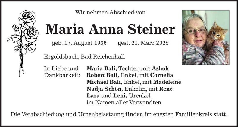 Traueranzeige Maria Steiner