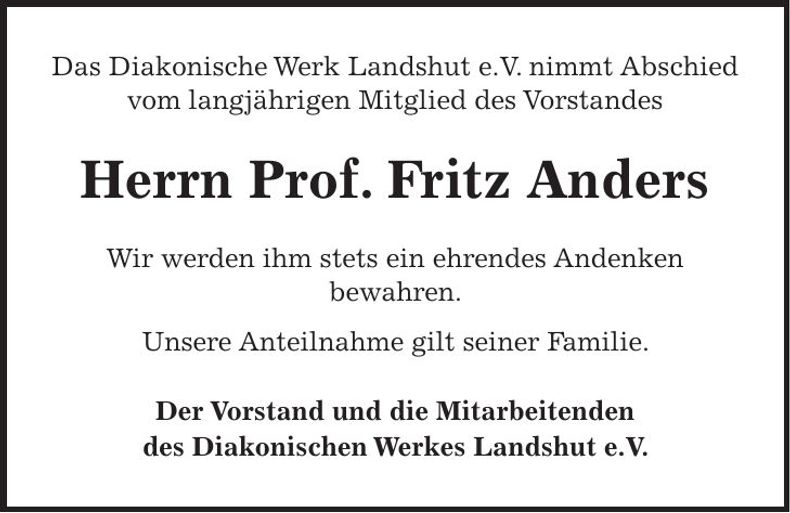 Traueranzeige Fritz Anders