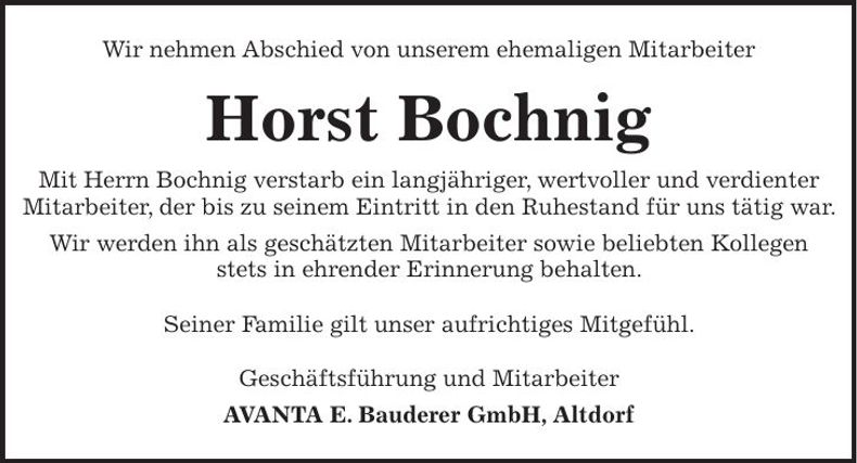 Traueranzeige Horst Bochnig