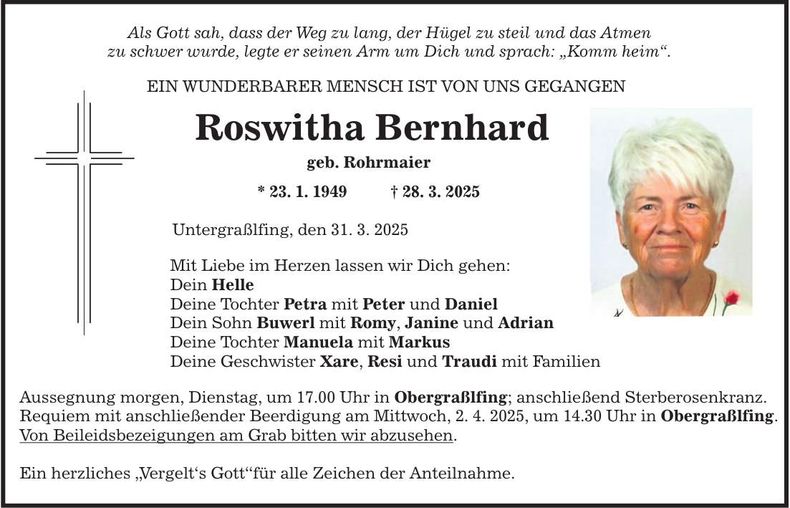 Traueranzeige Roswitha Bernhard