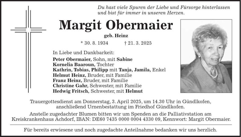 Traueranzeige Margit Obermaier